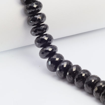 Black Spinel 12mm Faceted Rondelles Bead Strand