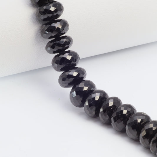 Black Spinel 12mm Faceted Rondelles Bead Strand