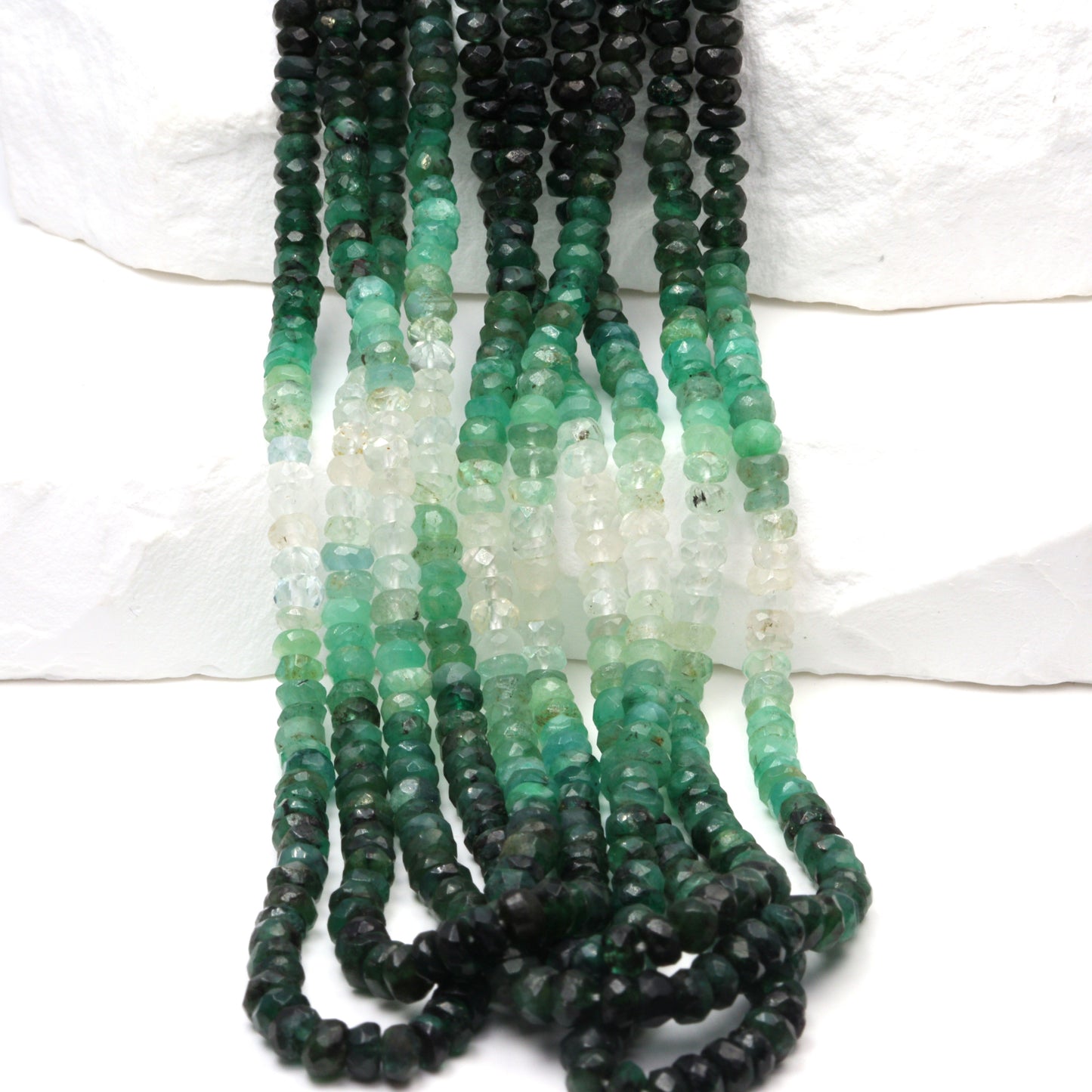 Ombre Green and White Emerald 3mm Hand Faceted Rondelles Bead Strand