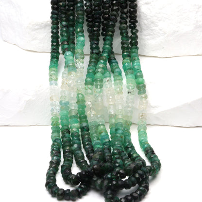 Ombre Green and White Emerald 3mm Hand Faceted Rondelles Bead Strand