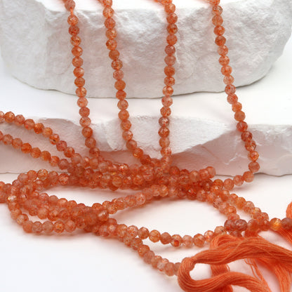 Orange Sunstone 3.5mm Faceted Rounds Bead Strand