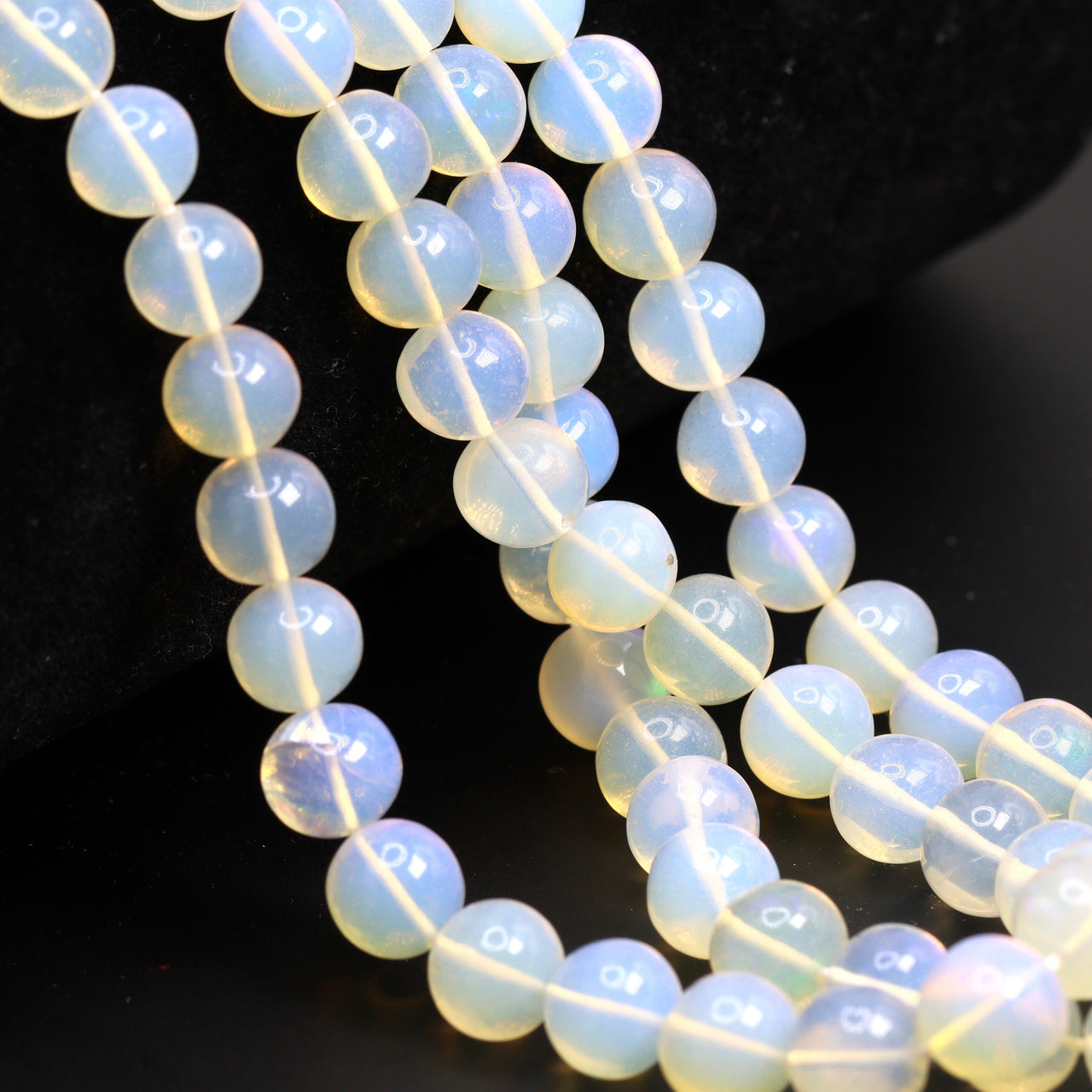 White Ethiopian Opal 8mm Smooth Rounds Bead Strand