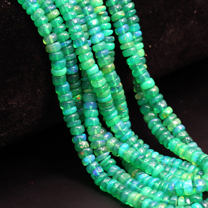 Green Ethiopian Opal 4mm Smooth Rondelles Bead Strand