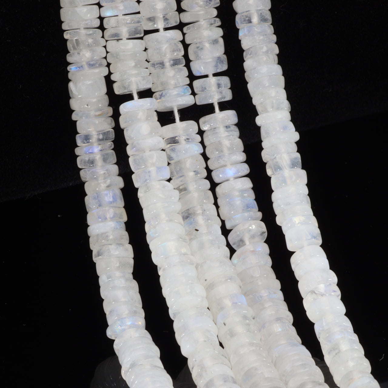 Blue Rainbow Moonstone 5mm Smooth Tires Bead Strand