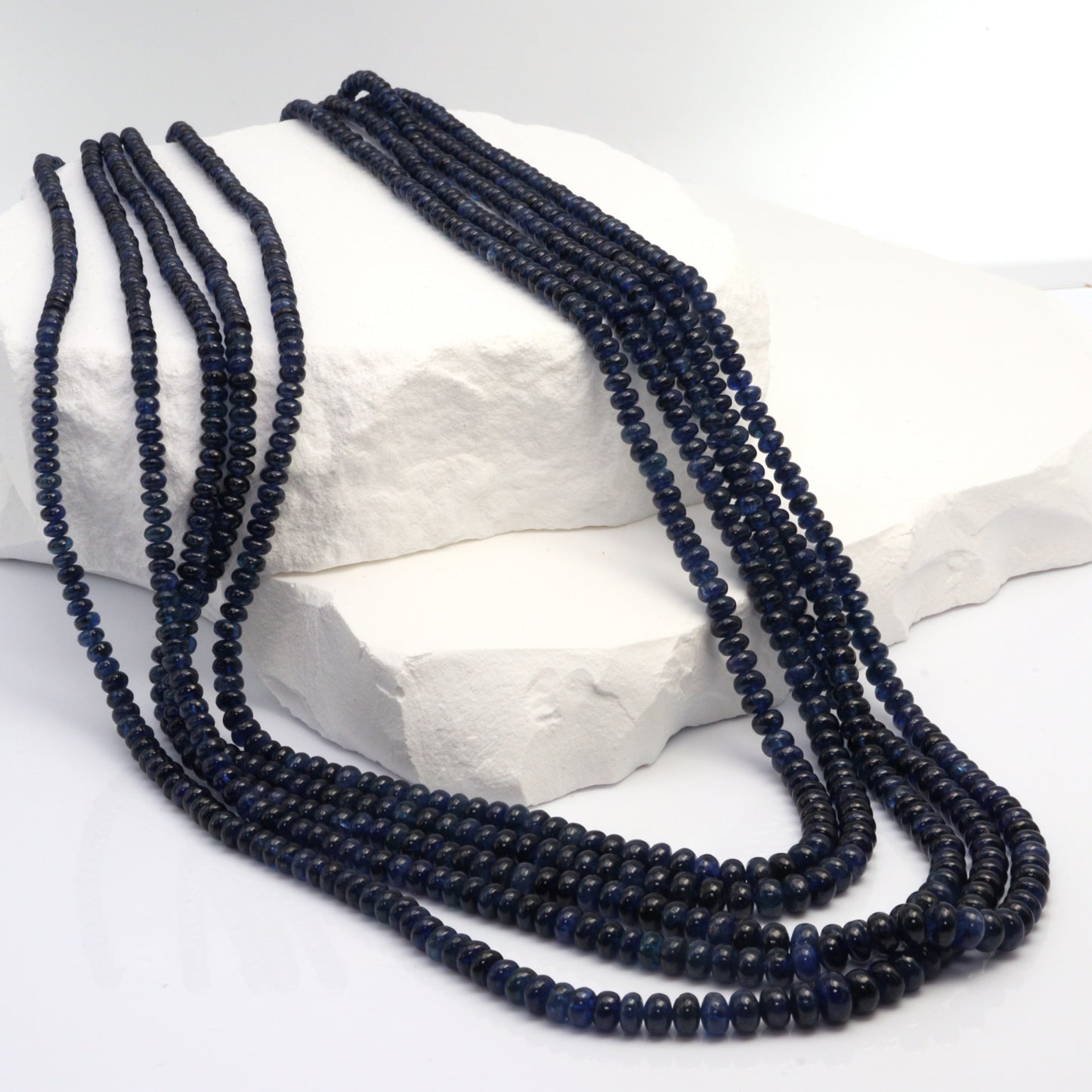 Natural Blue Sapphire 3mm - 5mm Smooth Rondelles 5 Strand Bead Necklace