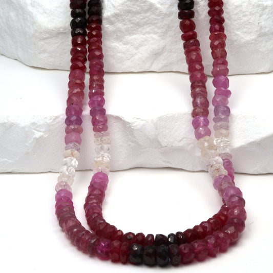 Ombre Red and Pink Ruby 4.5mm - 5.5mm Faceted Rondelles Bead Strand