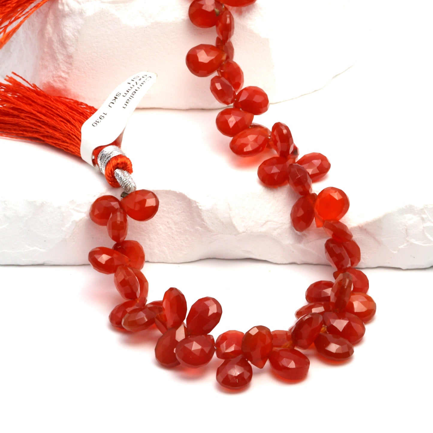 Burnt Orange Carnelian 9x7mm Faceted Pear Shaped Briolettes Bead Strand