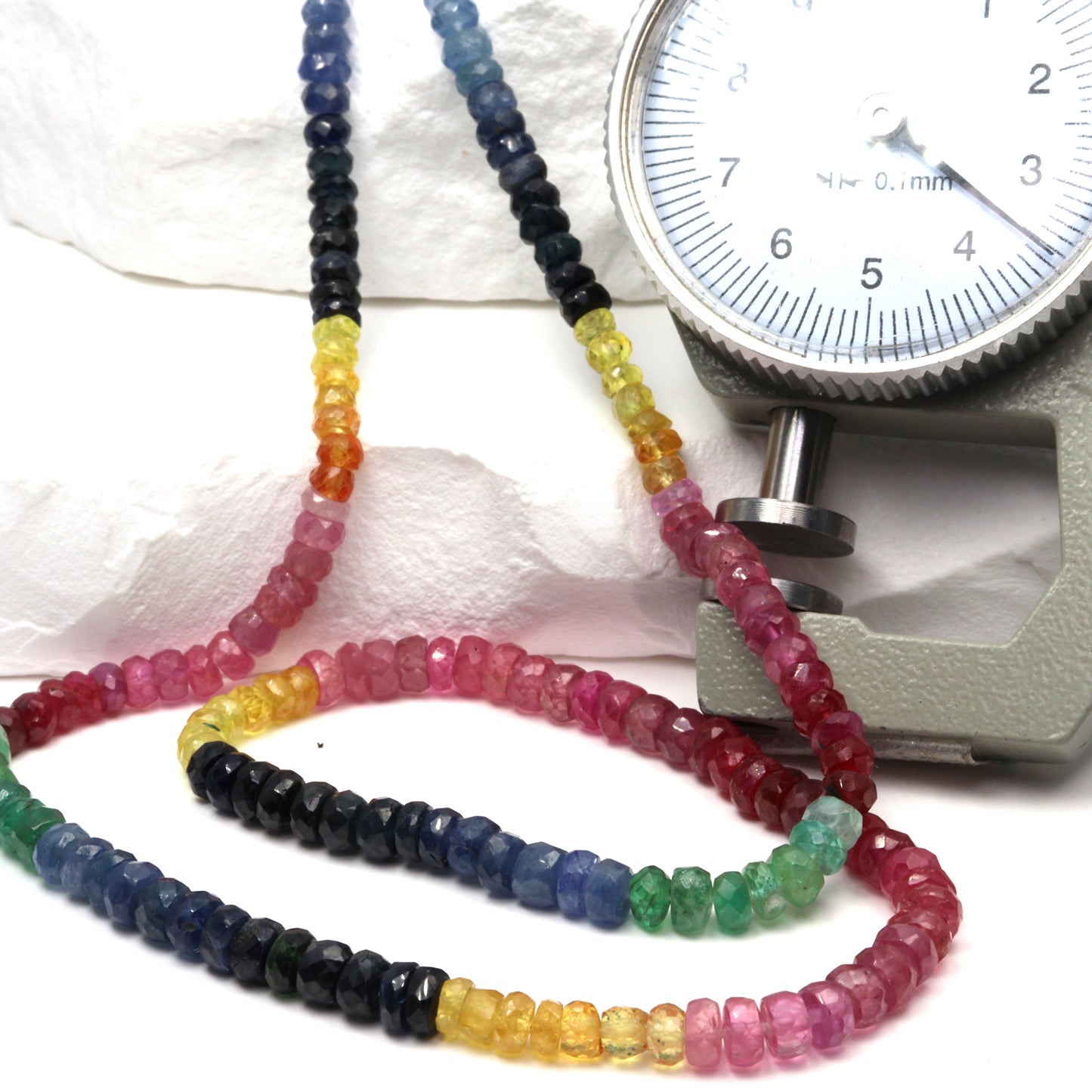 Rainbow Multi Ruby, Emerald, and Sapphire 3mm - 4mm Hand Faceted Rondelles Bead Strand