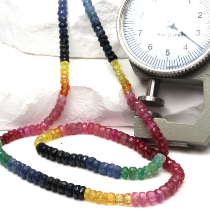 Rainbow Multi Ruby, Emerald, and Sapphire 3mm - 4mm Hand Faceted Rondelles Bead Strand
