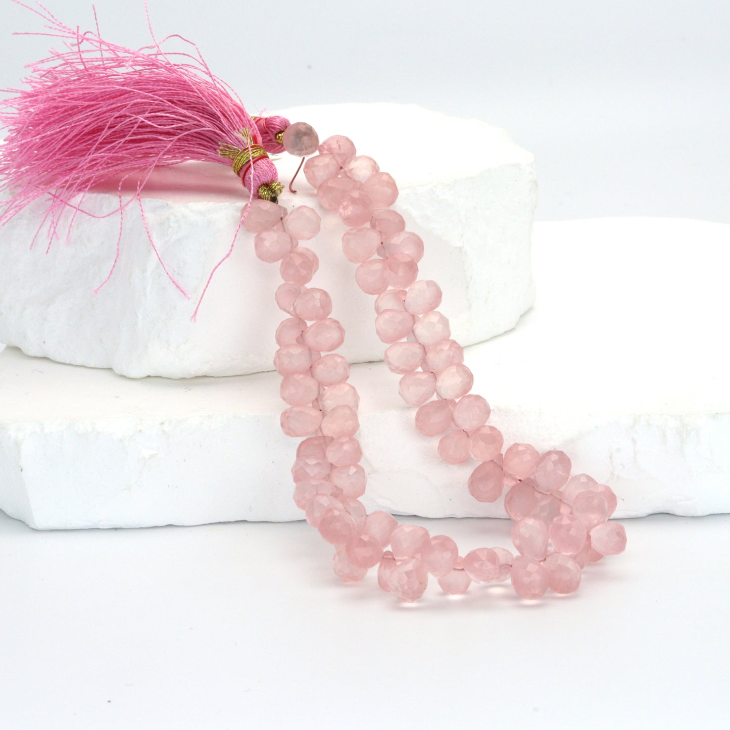 Pink Rose Quartz 7x5mm Faceted Teardrop Briolettes