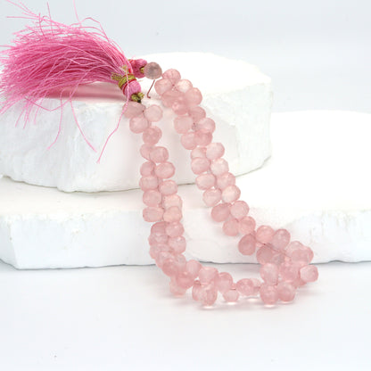 Pink Rose Quartz 7x5mm Faceted Teardrop Briolettes
