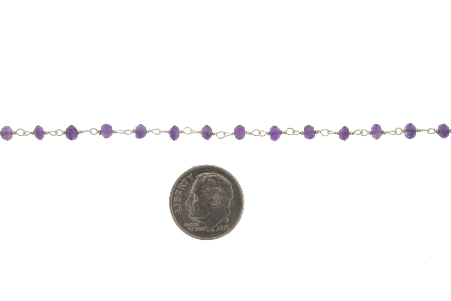 Purple Amethyst 3mm Faceted Rondelles Rosary Chain Sterling Silver Wire Wrap Chain by the Foot