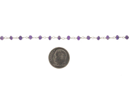 Purple Amethyst 3mm Faceted Rondelles Rosary Chain Sterling Silver Wire Wrap Chain by the Foot