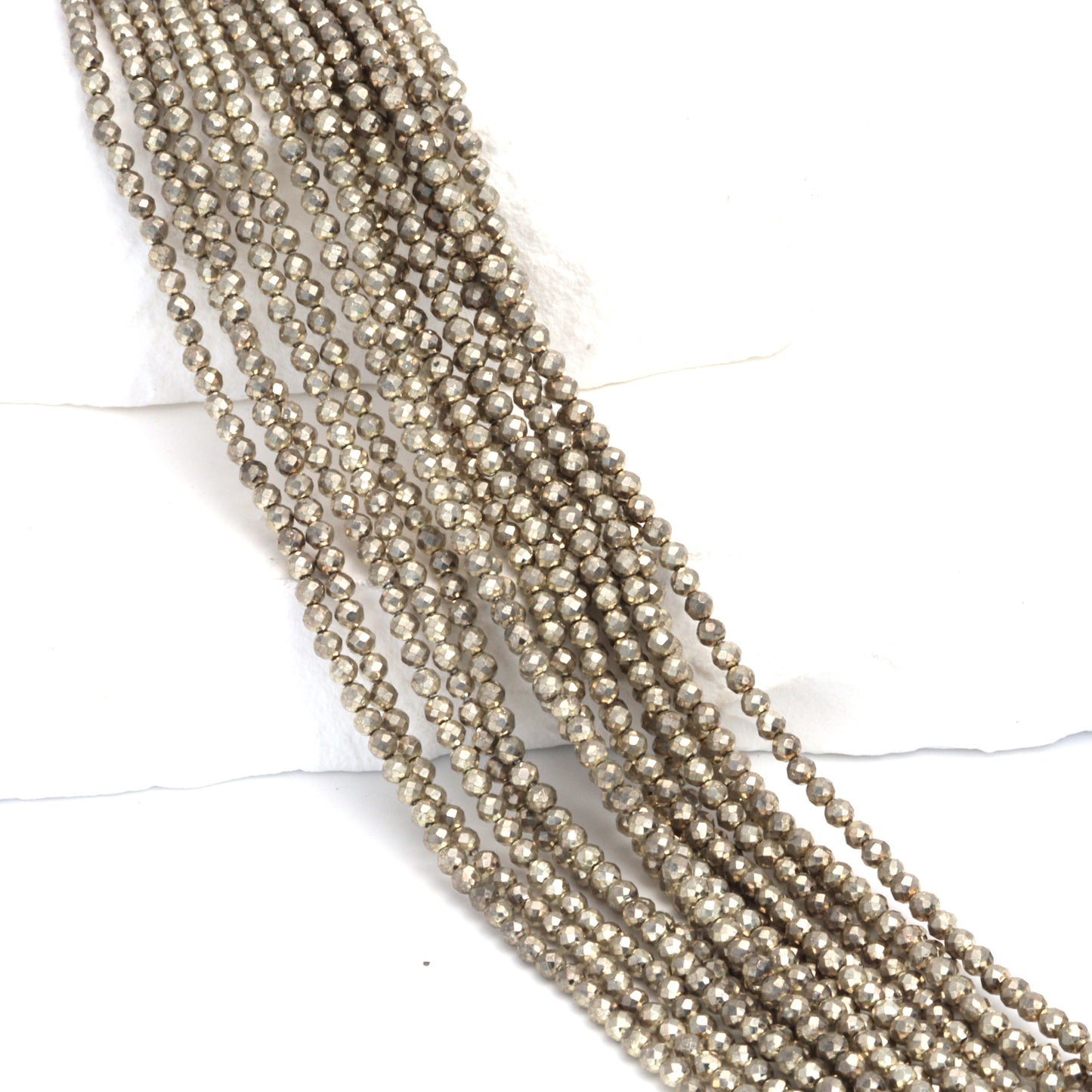 Silver Plated Pyrite 2.5mm Faceted Rounds Bead Strand