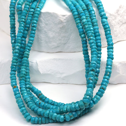 Natural Blue-Green Turquoise 4mm Hand Faceted Rondelles Bead Strand