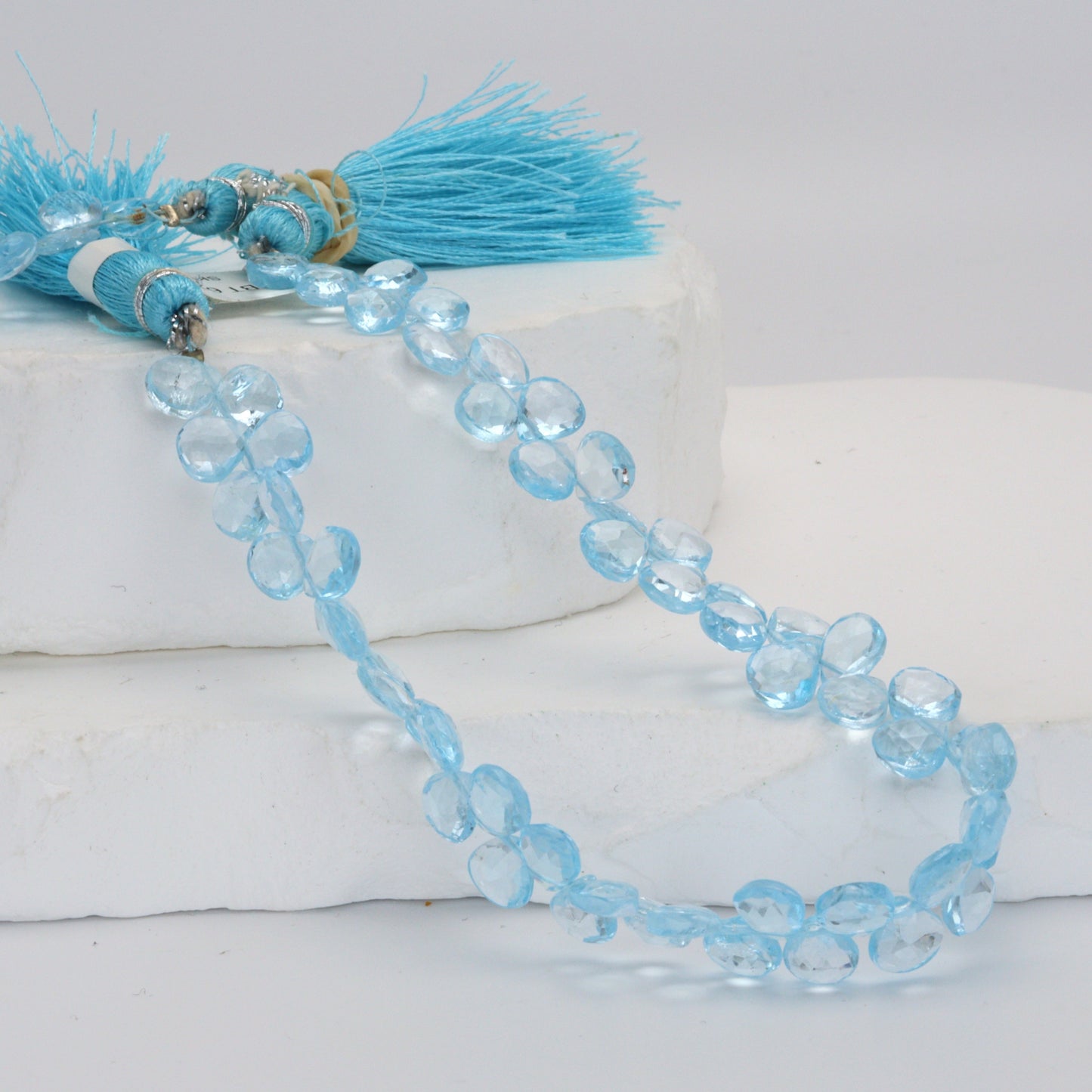 Sky Blue Topaz 6mm Faceted Heart Shaped Briolettes Bead Strand
