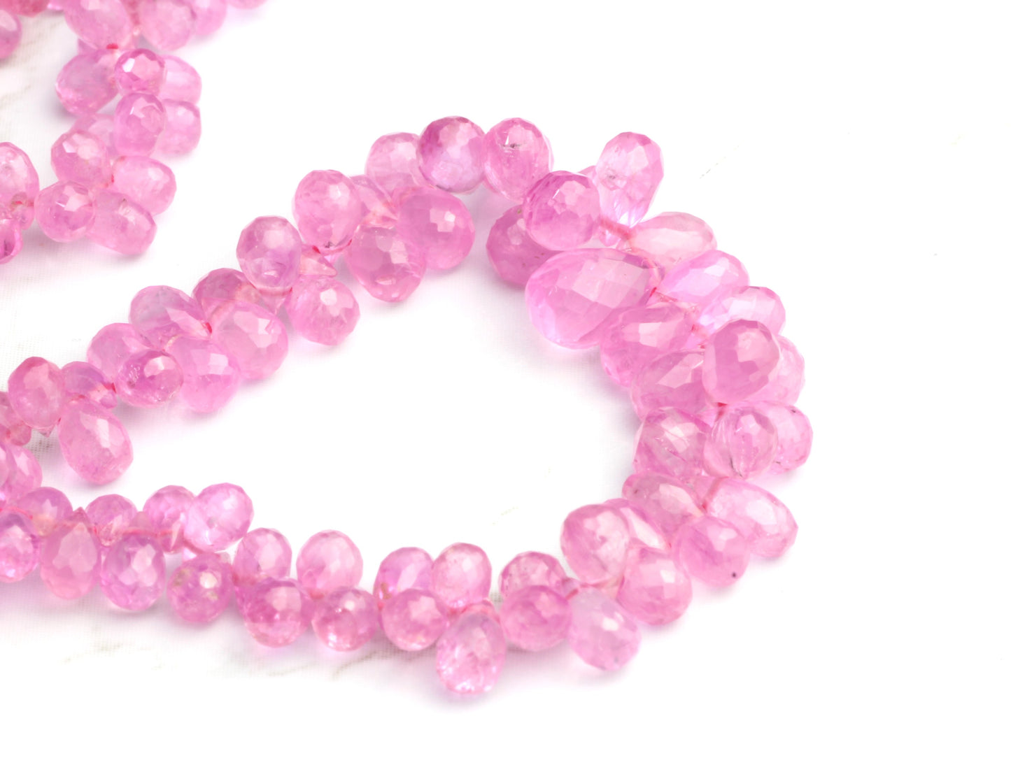 Pink Sapphire 4x2mm - 5x3mm Faceted Teardrop Briolettes Bead Strand