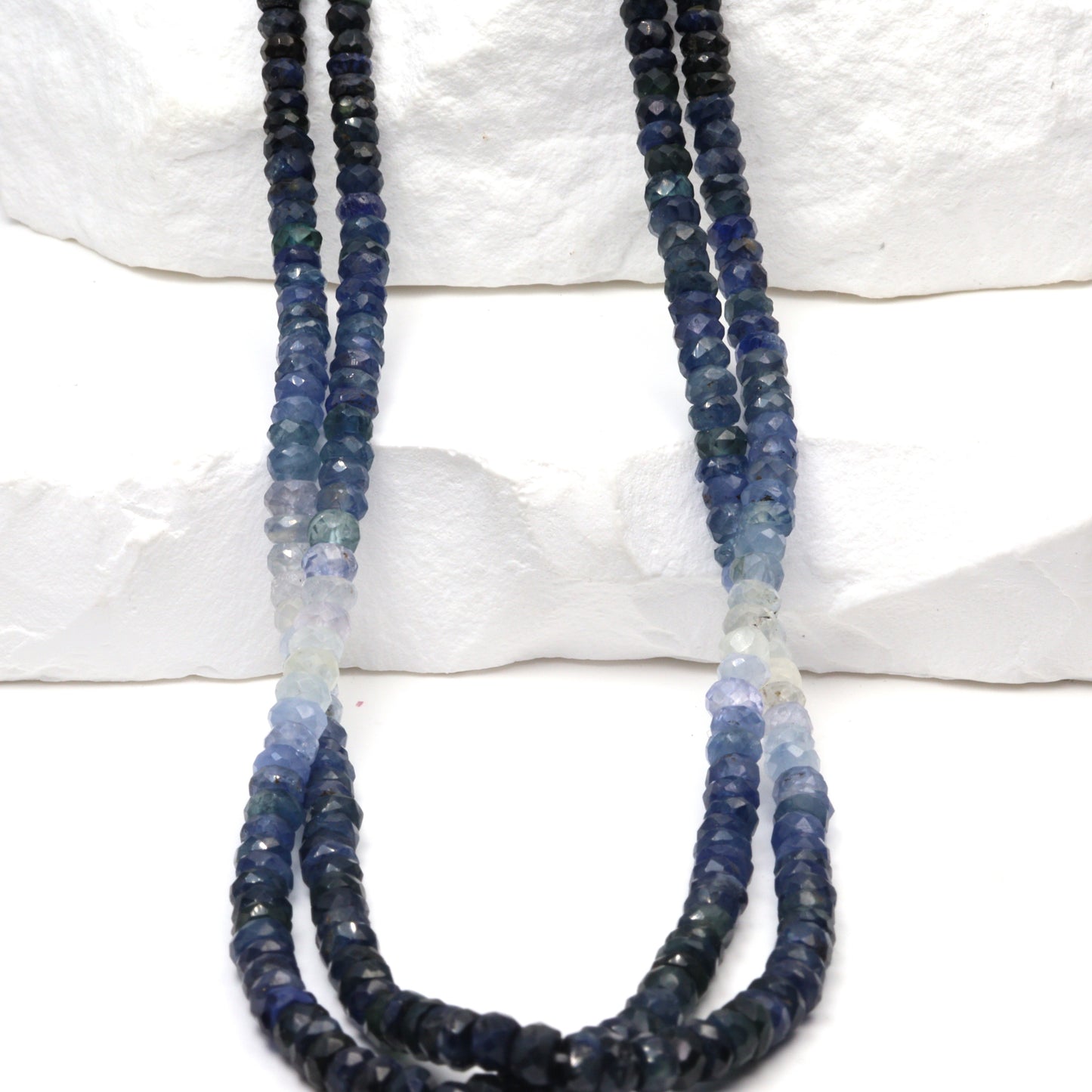 Ombre Blue and White Sapphire 3.5mm Faceted Rondelles