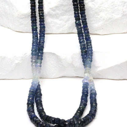 Ombre Blue and White Sapphire 3.5mm Faceted Rondelles