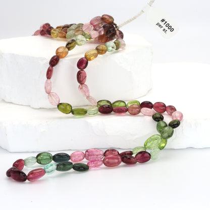 Watermelon Tourmaline 8x5mm Smooth Ovals Bead Strand