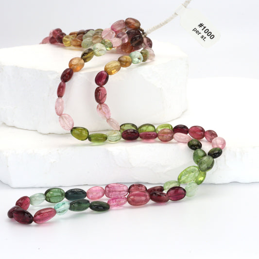 Watermelon Tourmaline 8x5mm Smooth Ovals Bead Strand