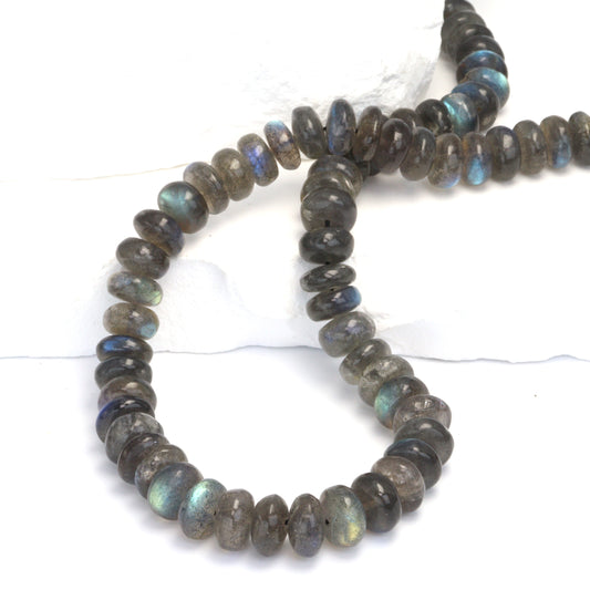 Blue Labradorite 9mm Smooth Rondelles Bead Strand
