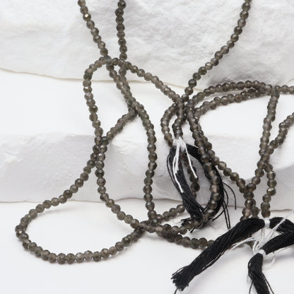Black Obsidian 2mm Faceted Rounds Bead Strand