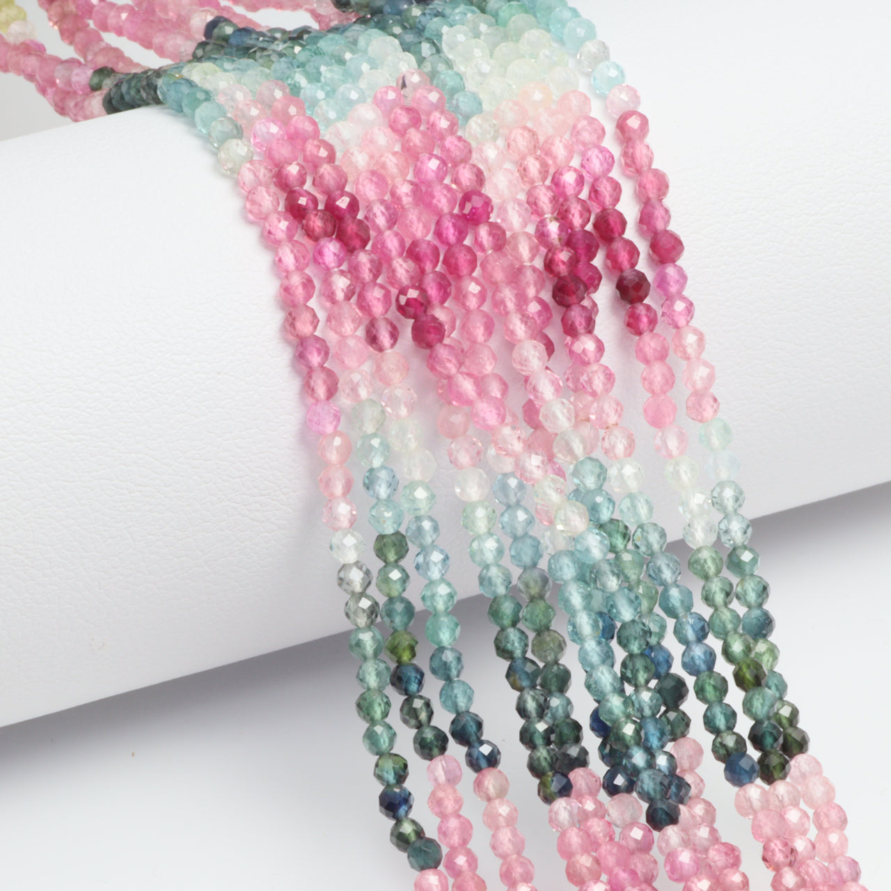 Watermelon Tourmaline 2.5mm Faceted Rounds Bead Strand