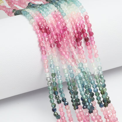 Watermelon Tourmaline 2.5mm Faceted Rounds Bead Strand