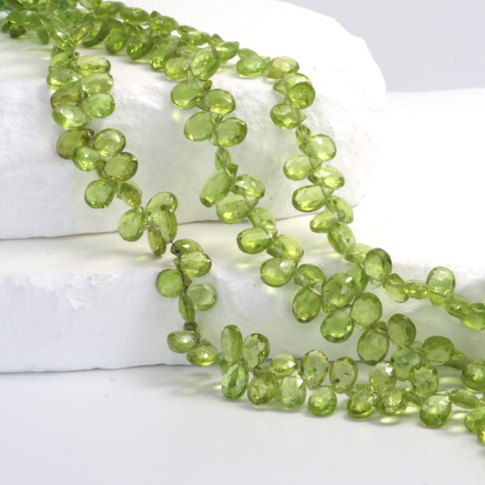 Green Peridot 7x5mm Faceted Pear Shaped Briolettes