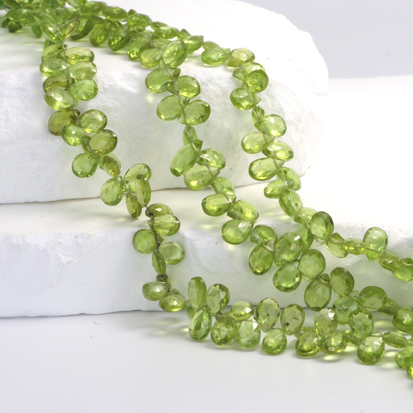 Green Peridot 7x5mm Faceted Pear Shaped Briolettes
