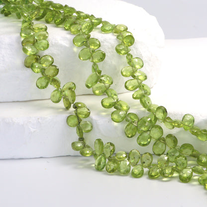 Green Peridot 7x5mm Faceted Pear Shaped Briolettes