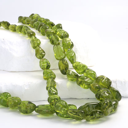 Green Peridot 10x8mm - 14x12mm Smooth Nuggets Bead Strand