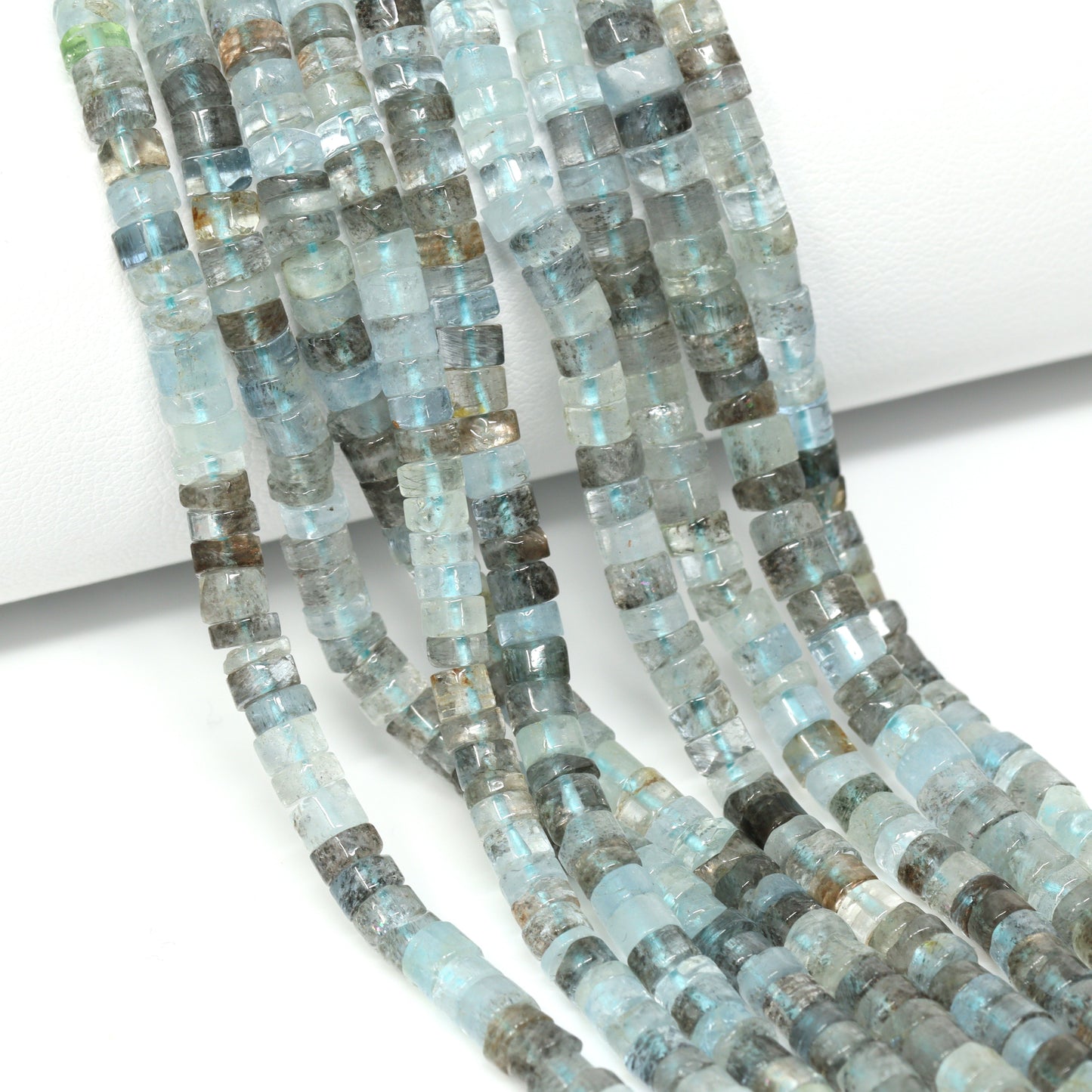 Blue Moss Aquamarine 4.5mm Smooth Tires Bead Strand