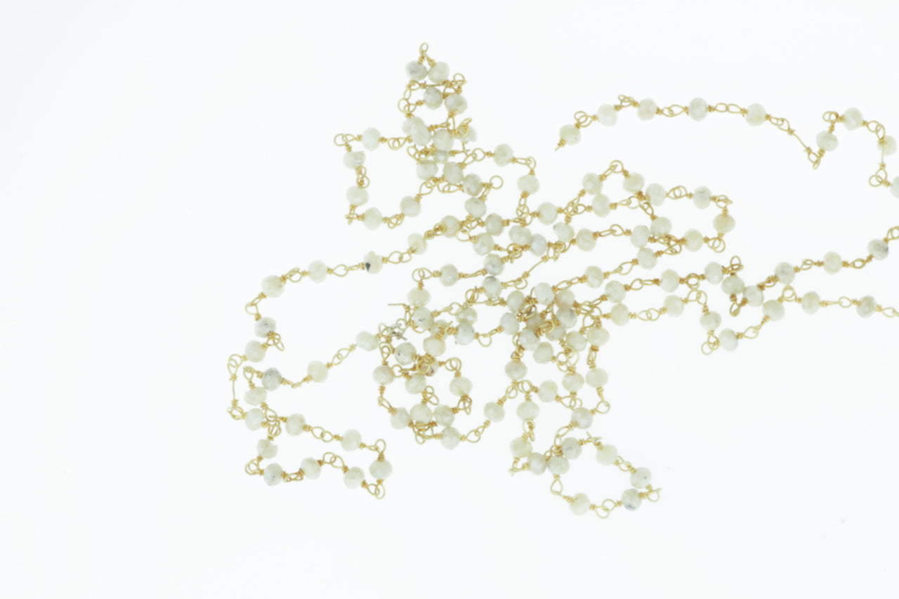 White Silverite 3mm Faceted Rondelles Rosary Chain Sterling Silver with Gold Plating Wire Wrap Chain by the Foot