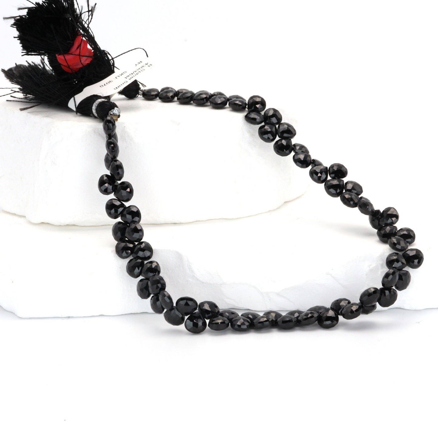 Black Spinel 5mm Faceted Heart Shaped Briolettes Bead Strand