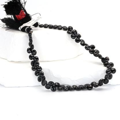Black Spinel 5mm Faceted Heart Shaped Briolettes Bead Strand