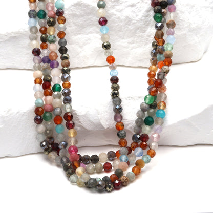 Rainbow Multi Semi Precious 3mm Faceted Rounds