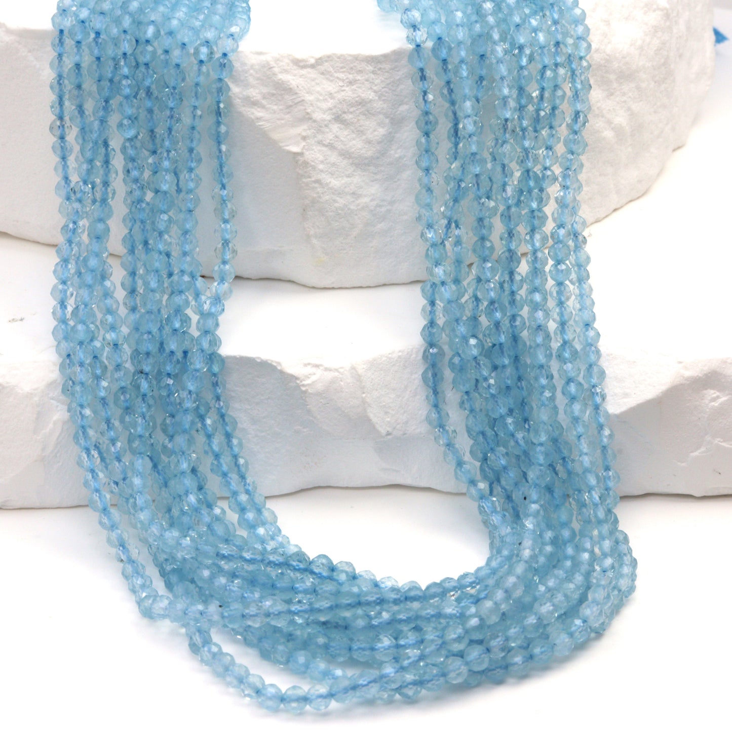 Blue Milky Aquamarine 2.5mm Faceted Rounds Bead Strand