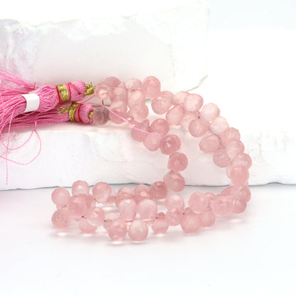 Pink Rose Quartz 7x5mm Faceted Teardrop Briolettes