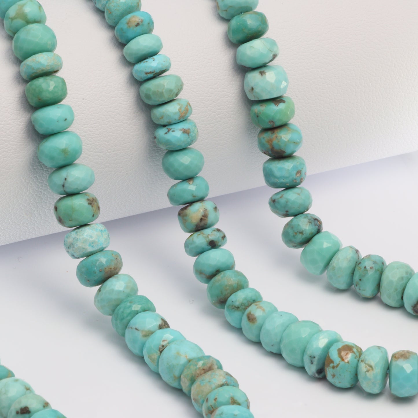 Natural Blue-Green Turquoise 5mm - 7mm Faceted Rondelles Bead Strand