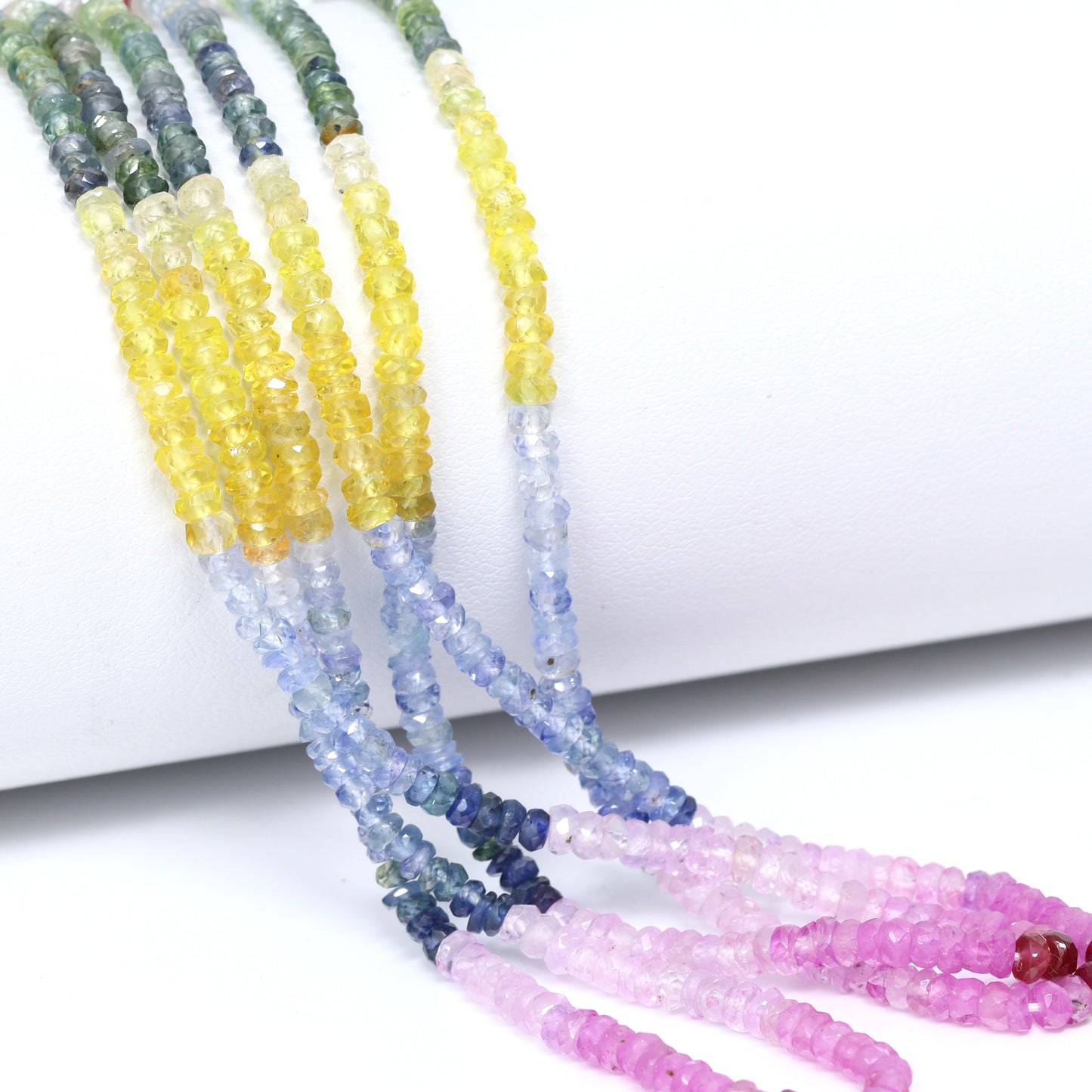 Multi Sapphire 3mm Hand Faceted Rondelles Bead Strand