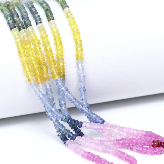 Multi Sapphire 3mm Hand Faceted Rondelles Bead Strand