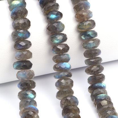Natural Blue Labradorite 8mm Faceted Rondelles Bead Strand