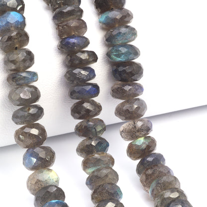 Natural Blue Labradorite 9mm Faceted Rondelles Bead Strand