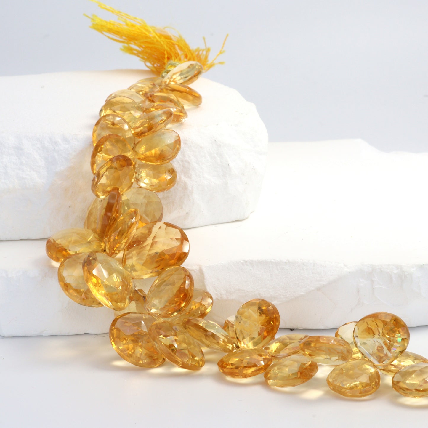 Yellow Citrine 13mm - 16mm Faceted Heart Shaped Briolettes Bead Strand