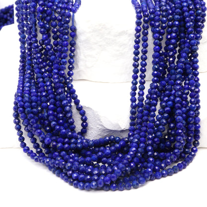 Royal Blue Lapis Lazuli 2.5mm Faceted Rounds Bead Strand