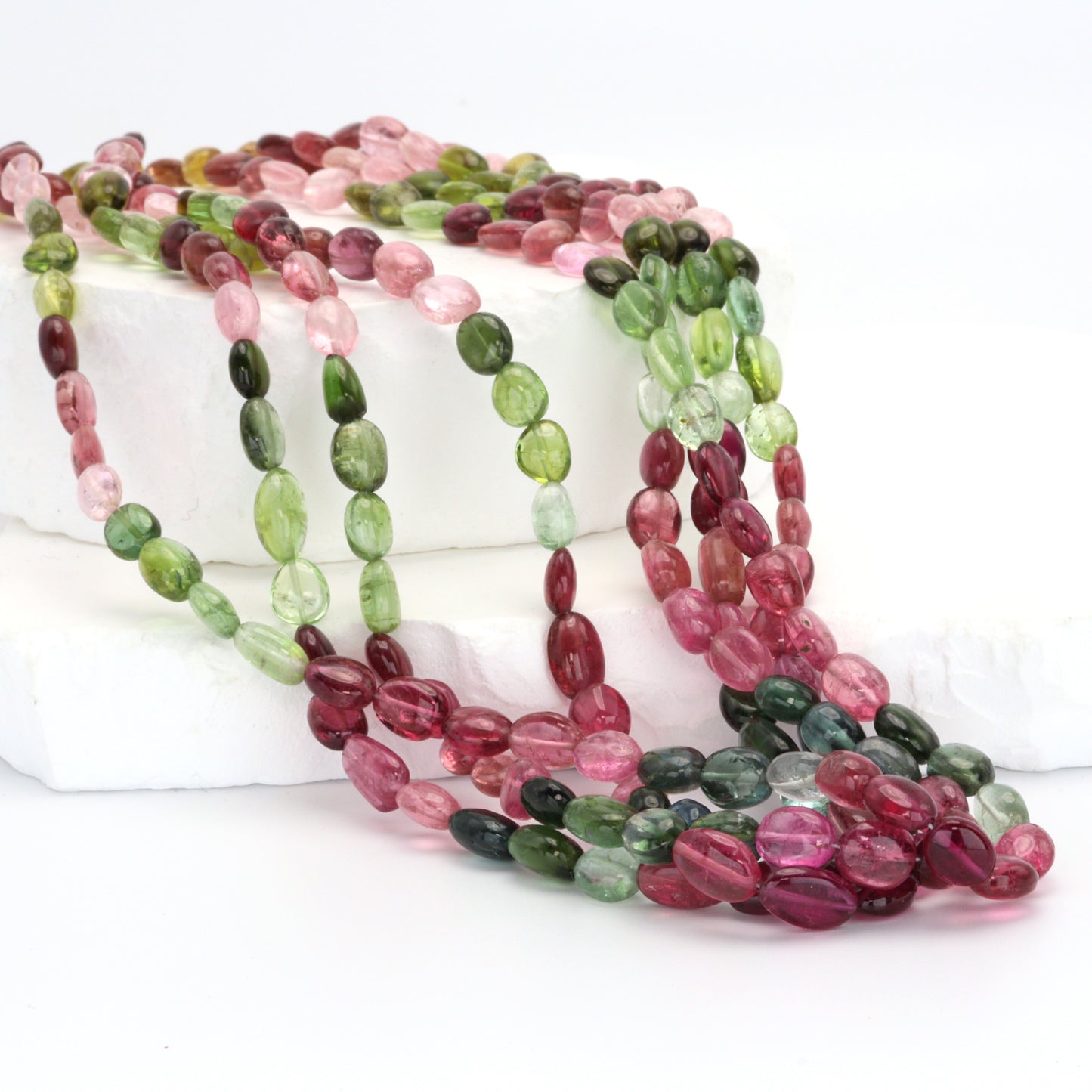 Watermelon Tourmaline 8x5mm Smooth Ovals Bead Strand