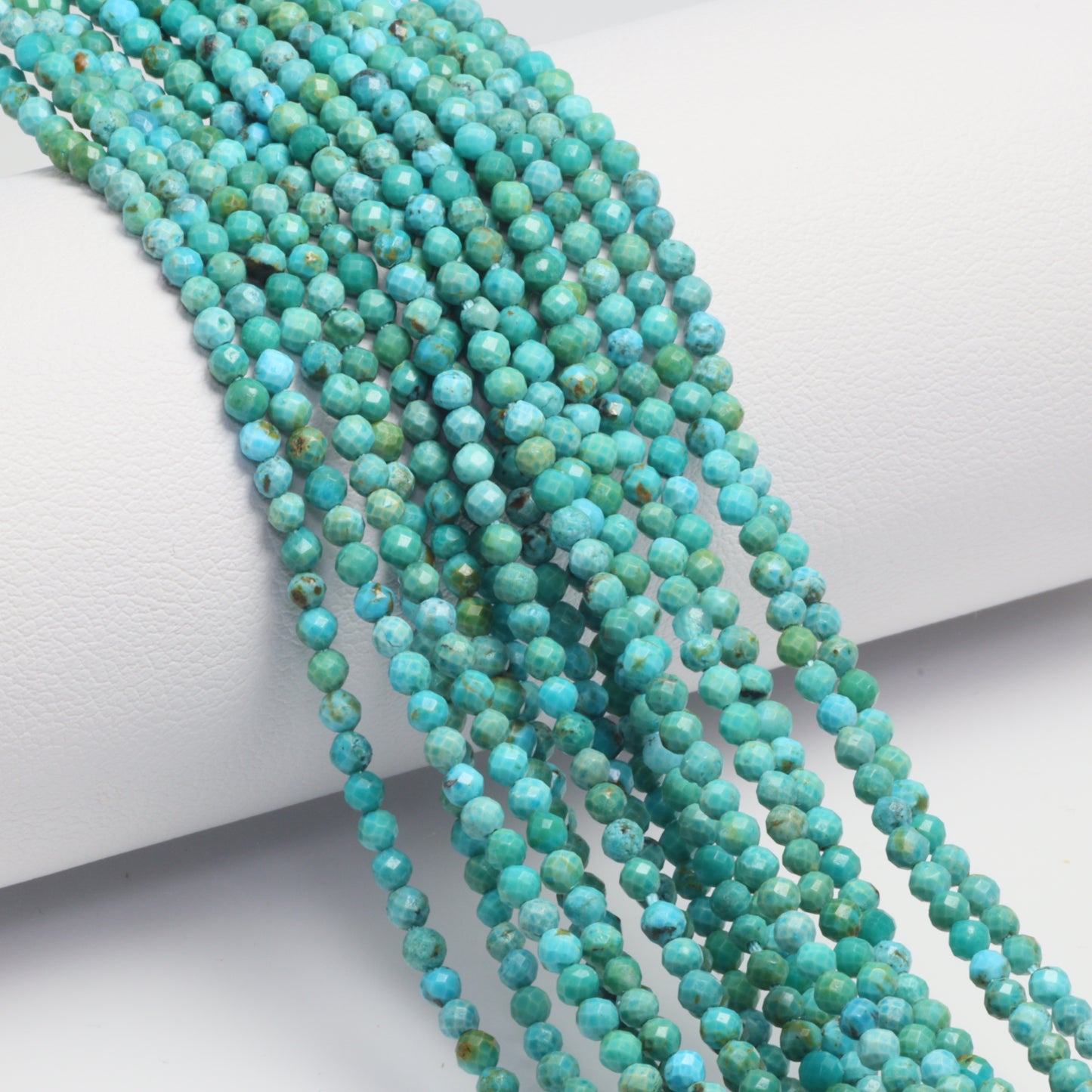 Natural Blue-Green Turquoise 2.5mm Faceted Rounds Bead Strand
