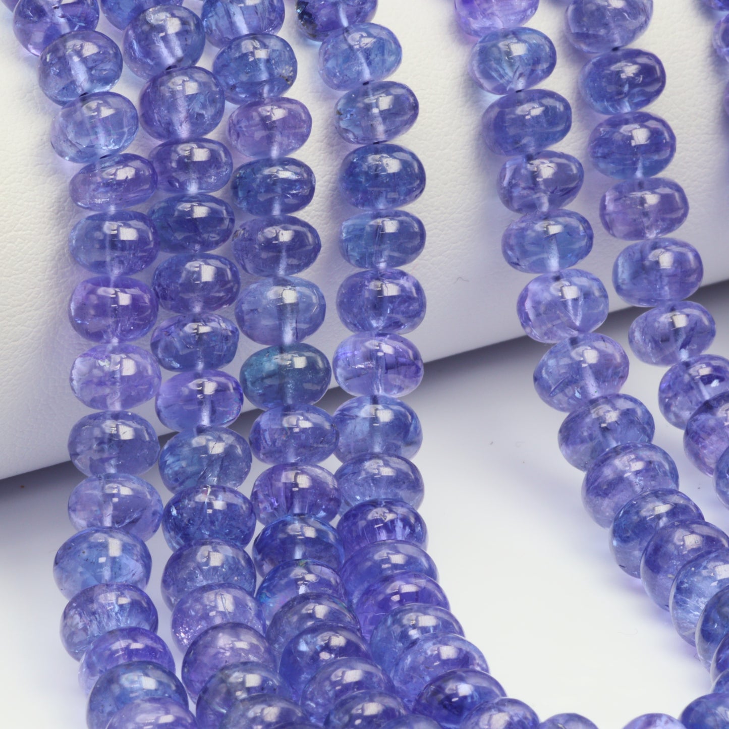 Blue Tanzanite 5mm – 8mm Smooth Rondelles 3 Strand Bead Necklace